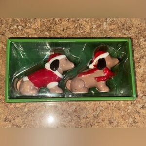 Christmas Dachshund Santa Dog Ceramic Salt & Pepper Shakers NWT